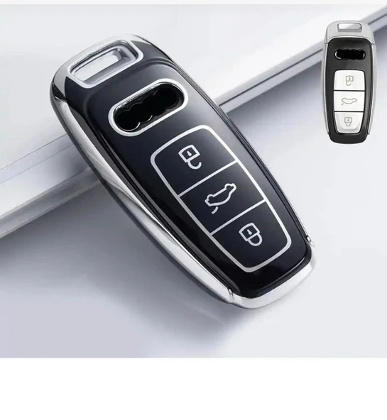 Audi A6 A7 A8 E-tron Q8 Q5 C8 A3 D5 Sustasız Anahtar Kılıfı Siyah/gümüş 2.Resime Bakınız ürün görseli 1