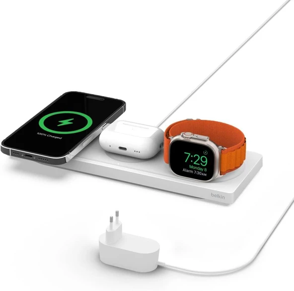 Belkin BC PRO Magsafe 3in1 Kablosuz Şarj Pedi (Apple Watch Series 7, 8, Ultra için Hızlı Şarj) ürün görseli 1