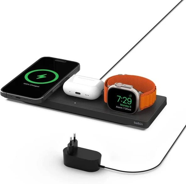 Belkin BC PRO Magsafe 3in1 Kablosuz Şarj Pedi (Apple Watch Series 7, 8, Ultra için Hızlı Şarj) - TESHİR ürün görseli 1