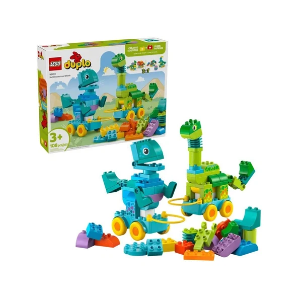 ZeycanHome 10451 Lego Duplo 3'ü1 Arada Tekerlekli Dinozorlar 103 parça +3 yaş Kız Erkek Çocuk Oyuncak Eğitici O ürün görseli 1