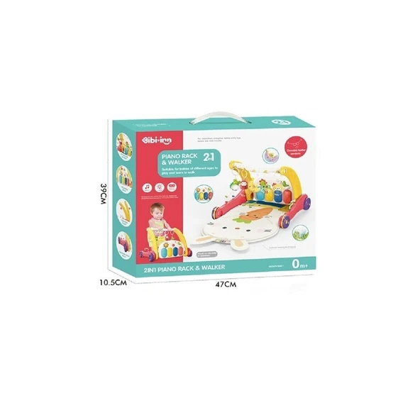 ZeycanHome BIB6016- Vardem Piyanolu Bebek Yürüteci ve Tavşan Desenli Kırmızı Oyun Halısı 2 in 1 Kız Erkek Çocuk ürün görseli 1