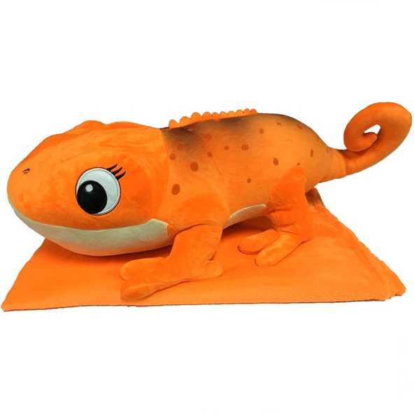 ZeycanHome Peluş Battaniyeli Yatan Bukalemun 55cm. Kız Erkek Çocuk Oyuncak Eğitici Oyuncaklar ürün görseli 1