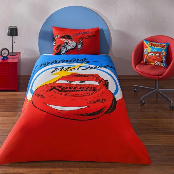 Taç Lisanslı Disney Cars Mcqueen Tek Kişilik Pamuk Nevresim Takımı ürün görseli 1