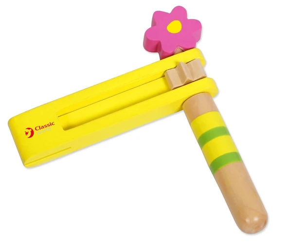 ZeycanHome Classic World Sarı Ahşap Kastanet-Şak Şak Kız Erkek Çocuk Oyuncak Eğitici Oyuncaklar ürün görseli 1