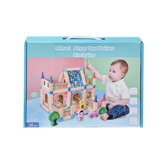 ZeycanHome KZL-2102102 Ahşap Mimari Yapı Blokları 128 Parça Kız Erkek Çocuk Oyuncak Eğitici Oyuncaklar ürün görseli 1