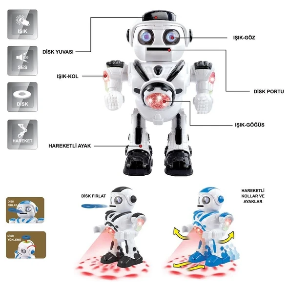 ZeycanHome DF-6022 IŞIKLI VE MÜZİKLİ DİSK ATAN UZAYLI ROBOT Kız Erkek Çocuk Oyuncak Eğitici Oyuncaklar ürün görseli 1