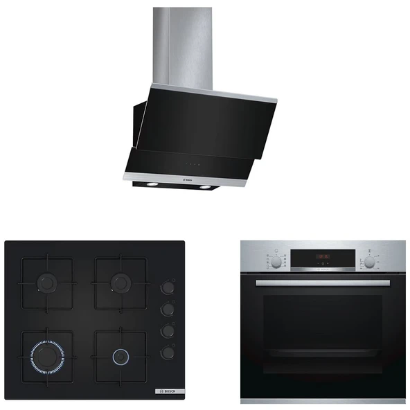 Bosch 3lü (DWK065G60T-POP6C6P30O -HBF534ES0T) Inox Ankastre set ürün görseli 1