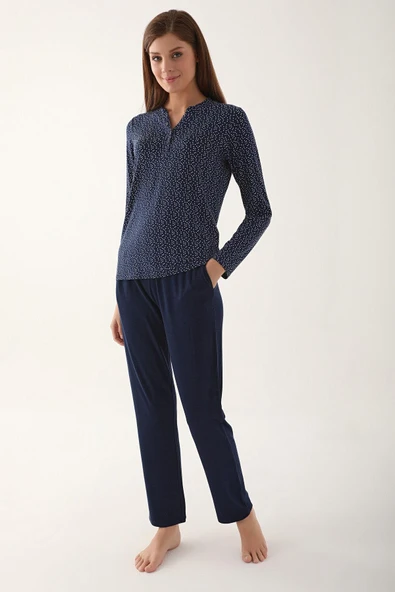 Arnetta 2659 Dotted Lacivert Kadın Uzun Kol Pijama Takım ürün görseli 1