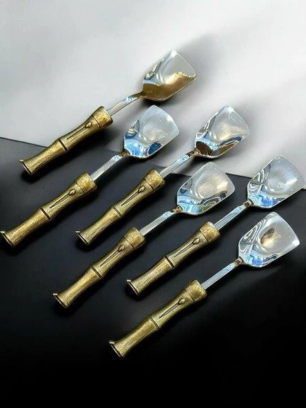 Royking Bambu Saplı Antik Dondurma Kaşık 6'lı EYM 087 ürün görseli 1