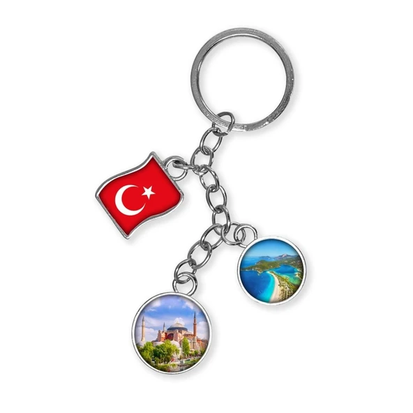 Türkiye Üçlü Epoksi Metal Çift Taraflı Damla Anahtarlık Turkey ürün görseli 1