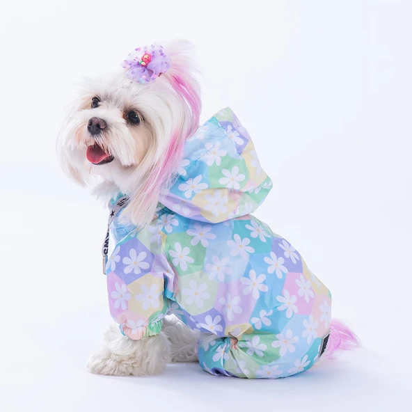 Pawstar Flores Fileli Su Geçirmez Küçük Irk Köpek Yağmurluk Tulum ürün görseli 1