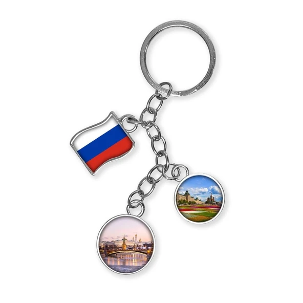 Rusya Üçlü Epoksi Metal Çift Taraflı Damla Anahtarlık Russia ürün görseli 1