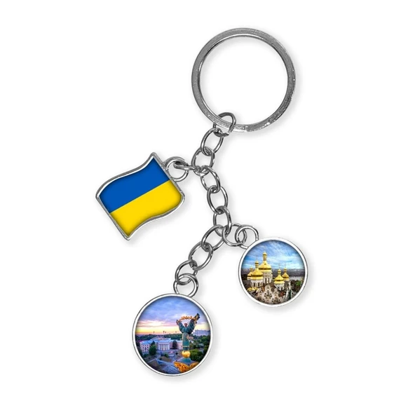 Ukrayna Üçlü Epoksi Metal Çift Taraflı Damla Anahtarlık Ukraine ürün görseli 1