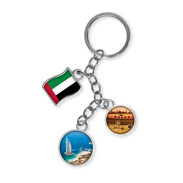 Dubai Üçlü Epoksi Metal Çift Taraflı Damla Anahtarlık Dubai ürün görseli 1