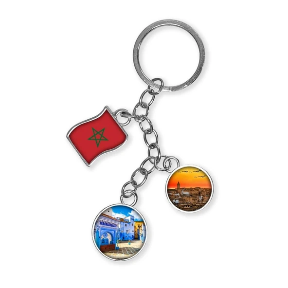 Fas Üçlü Epoksi Metal Çift Taraflı Damla Anahtarlık Morocco ürün görseli 1