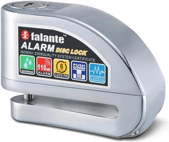 Alarmlı Motosiklet Bisiklet Disk Kilidi Falante Locks FS8303 Krom (Kablosuz) ürün görseli 1