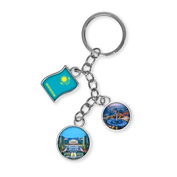 Kazakistan Üçlü Epoksi Metal Çift Taraflı Damla Anahtarlık Kazakhstan ürün görseli 1