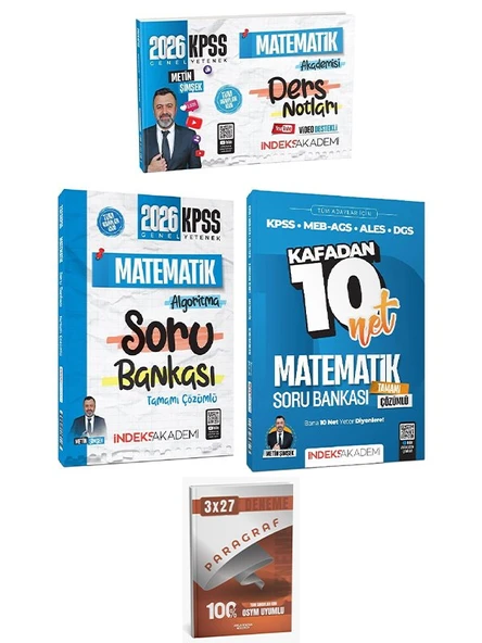 İndeks + Anla Kazan 2026 KPSS Matematik Akademisi Video Ders Notları + Soru Bankası 3 lü Set İndeks Akademi Yayıncılık ürün görseli 1