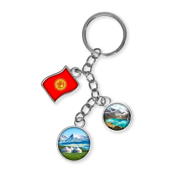Kırgızistan Üçlü Epoksi Metal Çift Taraflı Damla Anahtarlık Kyrgyzstan ürün görseli 1