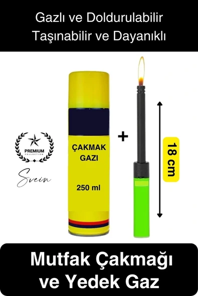 Premium 18 cm Basmalı Uzun Mutfak Çakmağı ve Yedek Gazlı 250 ml Mum Mangal Kamp İçin Normal Alev ürün görseli 1