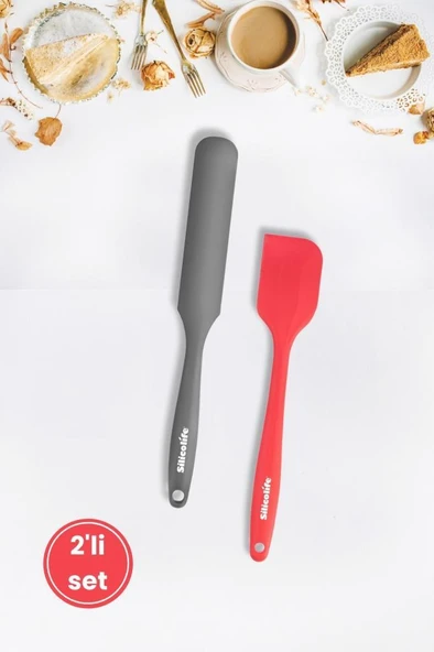 2’li Pasta Spatula Seti, Silikon Yanmaz Yapışmaz Spatula ve Çikolata Krema Reçel Sıvama Bıçağı Seti ürün görseli 1