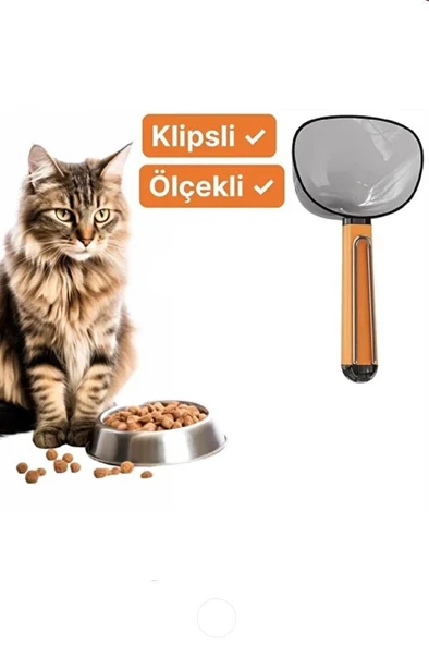 Klipsli Kedi Köpek Mama Kepçesi 180 ml Ölçekli Erzak Bakliyat Un Baharat Kahve Ölçü Kaşığı Küreği ürün görseli 1