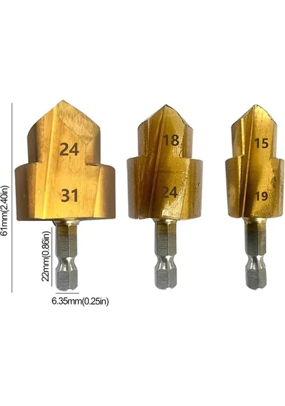 3 Adet Kademeli Matkap Ucu, Altıgen Saplı Su Borusu Bağlantı Aleti 20/25/32MM ürün görseli 1