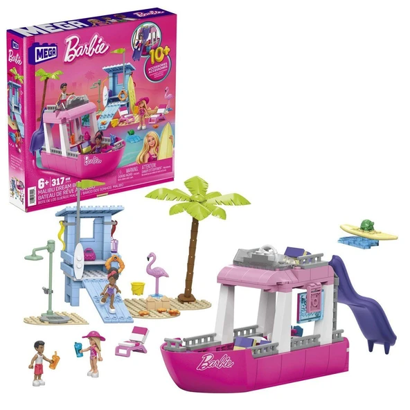 TOYZ DÜKKANIM HPN79 MEGA Barbie® Malibu Rüya Teknesi™ 317 parça +6 yaş Kız Erkek Çocuk Oyuncak Eğitici Oyuncaklar ürün görseli 1