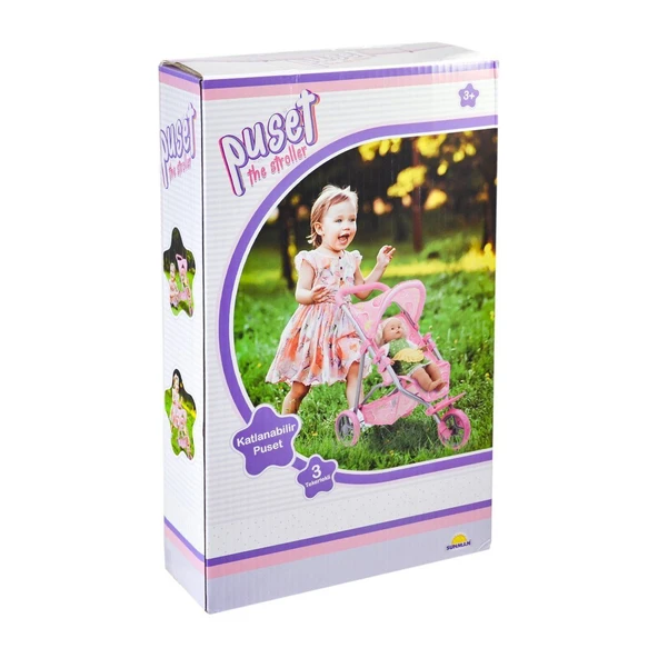 TOYZ DÜKKANIM 9326C Çilek Desenli, 3 Tekerlekli ve Tenteli Oyuncak Puset -Sunman Kız Erkek Çocuk Oyuncak Eğitici O ürün görseli 1