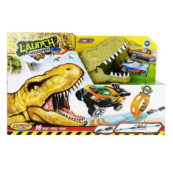 TOYZ DÜKKANIM Express Wheels 16 Parça T-Rex Araç ve Yol Oyun Seti Kız Erkek Çocuk Oyuncak Eğitici Oyuncaklar ürün görseli 1