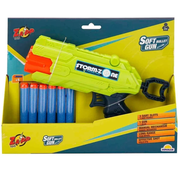 TOYZ DÜKKANIM 2712 Zapp 6 Mermili Sünger Dart Atan Silah -Sunman Kız Erkek Çocuk Oyuncak Eğitici Oyuncaklar ürün görseli 1