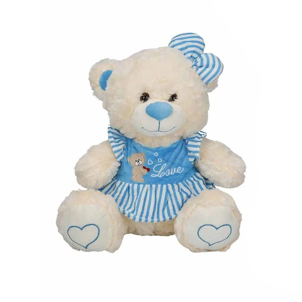 TOYZ DÜKKANIM 8334 Oturan Çizgili Elbiseli Peluş Ayı 40cm -Sunman Kız Erkek Çocuk Oyuncak Eğitici Oyuncaklar ürün görseli 1