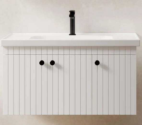 Denko Bodur 100 cm MDF Beyaz Banyo Dolabı Alt Modül, Lavabo ürün görseli 1