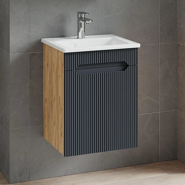 Denko Demood 45 cm MDF Antrasit Gri Banyo Dolabı Alt Modül ve Seramik Lavabo ürün görseli 1