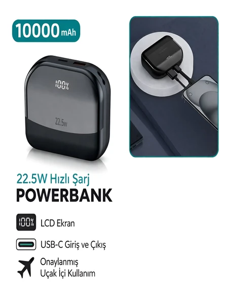 ÇELİKWORK Fp-15 10000mah 22.5w Hızlı Şarj Usb-c Giriş Lcd Gösterge Taşınabilir Powerbank Güç Bankası ürün görseli 1
