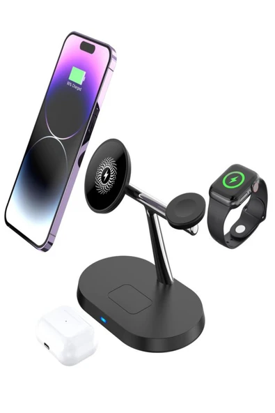 çelikwork inspiring technology Aw011 3in1 Ledli 20 Watt, Wireless, Magsafe Şarj Standı Akıllı Saat Telefon Kulaklık Uyumlu ürün görseli 1