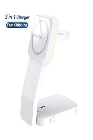ÇELİKWORK 3in1 15W Mıknatıslı Kablosuz Şarj Standı Hızlı Şarj, Telefon, Kulaklık & Saat İçin Masaüstü Standı ürün görseli 1