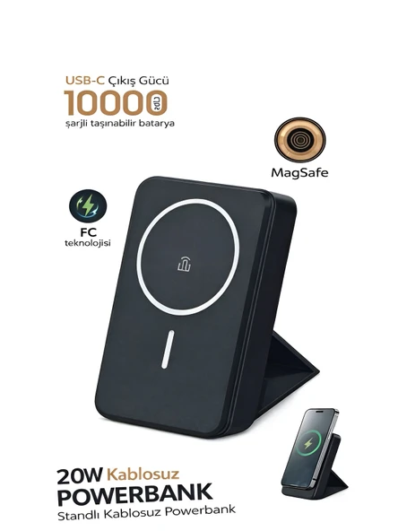 ÇELİKWORK 10000mAh 20W Wireless MAGSAFE Lüx Deri Stand Kablosuz Taşınabilir Batarya Li-iyon POWERBANK ürün görseli 1