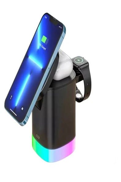 ÇELİKWORK AW013 15 3-in-1 Kablosuz Mıknatıslı RGB Işıklı Saat, Telefon ve AirPods Şarj Standı ürün görseli 1