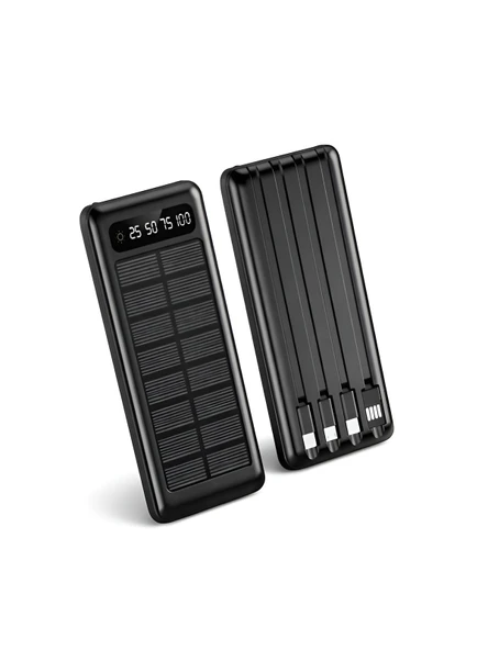 ÇELİKWORK 10000mah Güneş Enerjili 2usb Mikro Lightning Iphone Type-c Kablolu Powerbank Taşınabilir Batarya ürün görseli 1