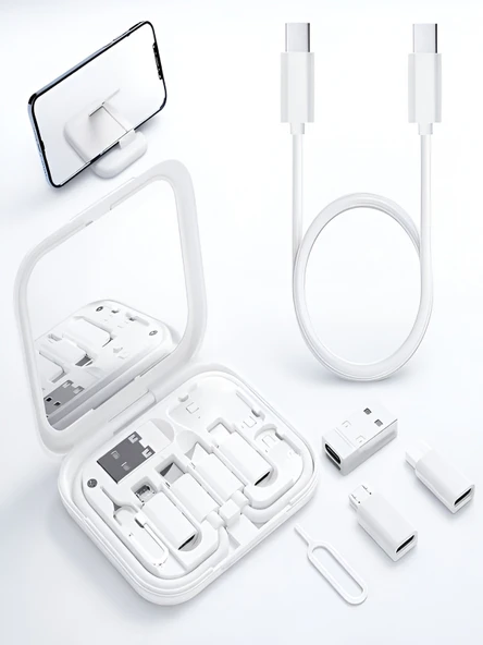 çelikwork inspiring technology Aynalı, Standlı 8-in-1 Çok Işlevli Seyahat Seti - Type-c, Usb, Micro, Lightning Port Çevirici ürün görseli 1