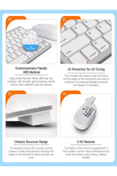 DEANB Mini IOS Android Windows Uyumlu 2.4G+BT5.2+BT3.0 Bluetooth Klavye Mouse Seti - Resim 2