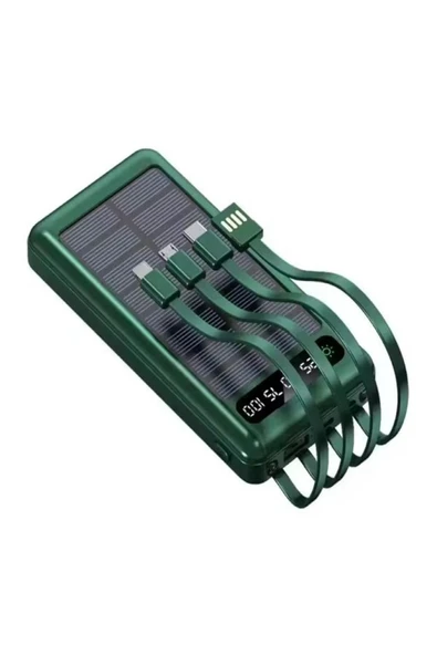 ÇELİKWORK 10000mah 2usb Girişli - Micro - Lightining - Usb - Type-c Kablolu Güneş Enerjili Çoklu Powerbank ürün görseli 1