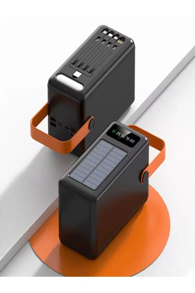 ÇELİKWORK 80000mAh 4USB Dahili Mikro Type-c Lightining Kablolu Kamp Işıklı Solar Güneş Enerjili Powerbank ürün görseli 1