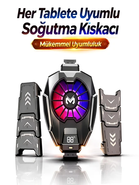 Tablet Soğutucu Fan 7500RPM Sessiz RGB LCD Göstergeli Oyun Soğutucu 2.2-12.9 ürün görseli 1