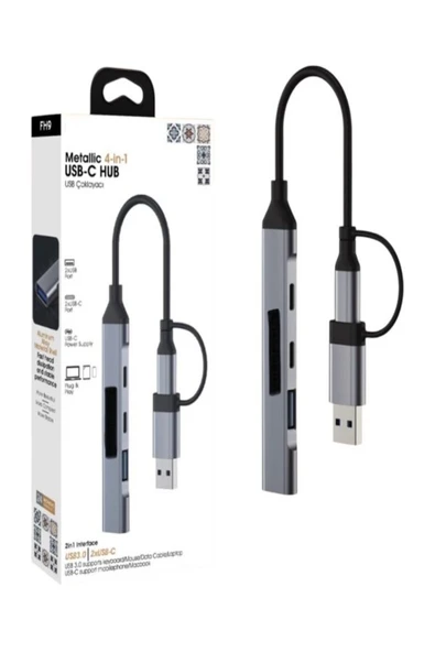 DEANB USB-C HUB 4in1 Dönüştürücü - 2 USB, 2 Type-C Port, Metalik USB-C Çoklayıcı Plus&Play ürün görseli 1