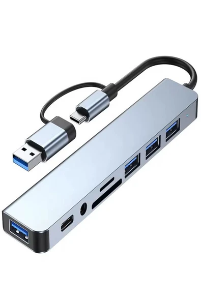 DEANB 8in2 Alüminyum 4xUSB 1xType-C 3.5mm Jak TF/SD USB HUB Çoklayıcı Telefon Macbook Çevirici ürün görseli 1