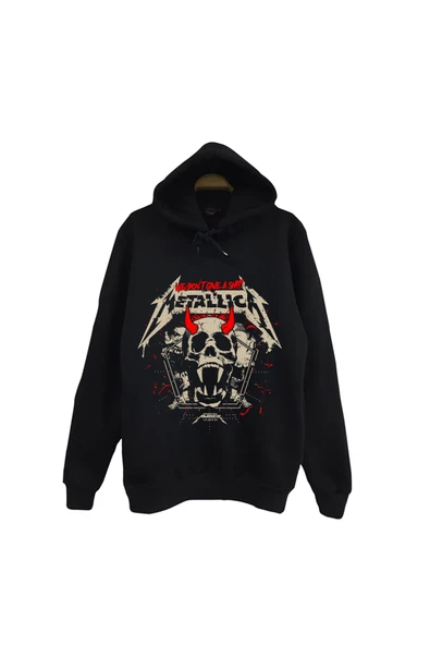 fame-stoned Metallica Baskılı Unisex %100 Pamuk Siyah Kapüşonlu Sweatshirt ürün görseli 1