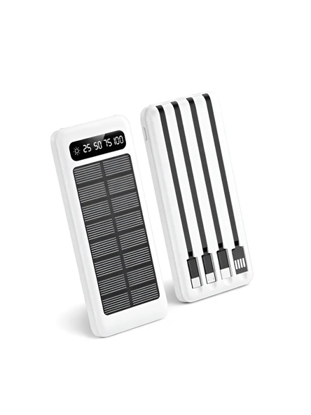 ÇELİKWORK 10000mah Güneş Enerjili 2usb Mikro Lightning Iphone Type-c Kablolu Powerbank Taşınabilir Batarya ürün görseli 1