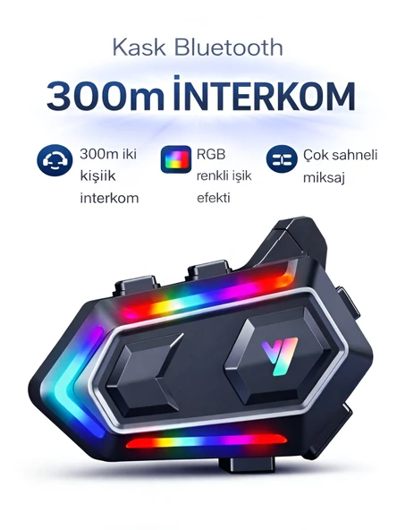 DEANB Y2Max IPX6 2kişi 300m Su Geçirmez RGB Bluetooth 5.3 Kask Kulaklığı İntercom Gürültü Engelleme ürün görseli 1